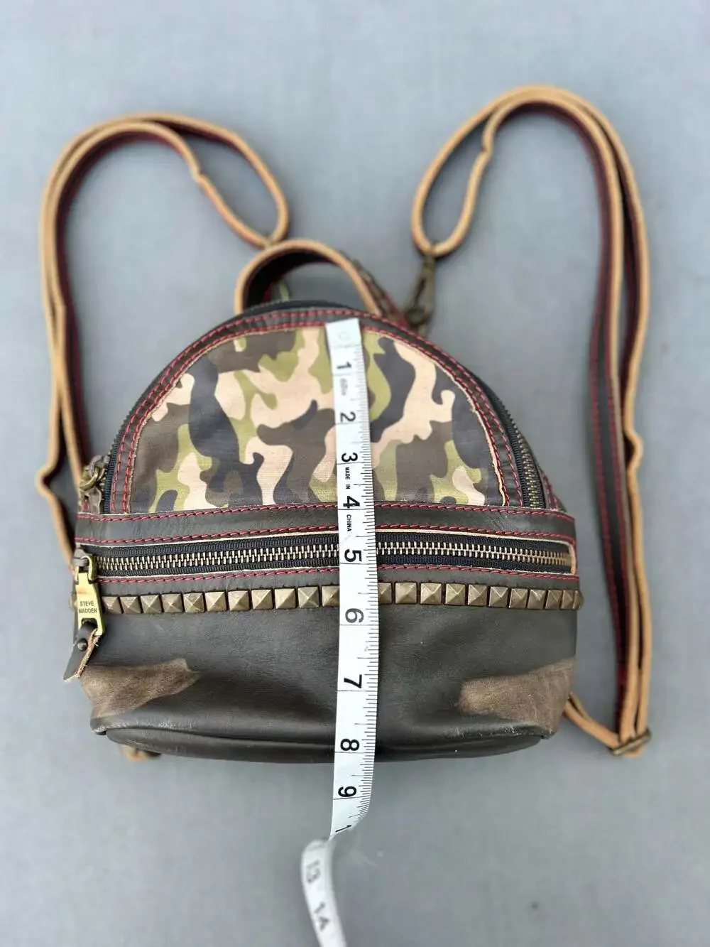 Steve Madden Margot Studded Camo and Leather Mini Backpack